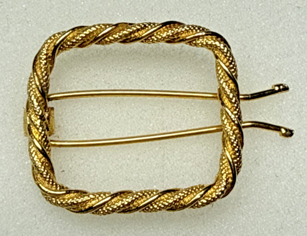 Vintage Twisted Rope Gold Tone Metal Hair Barrette Square